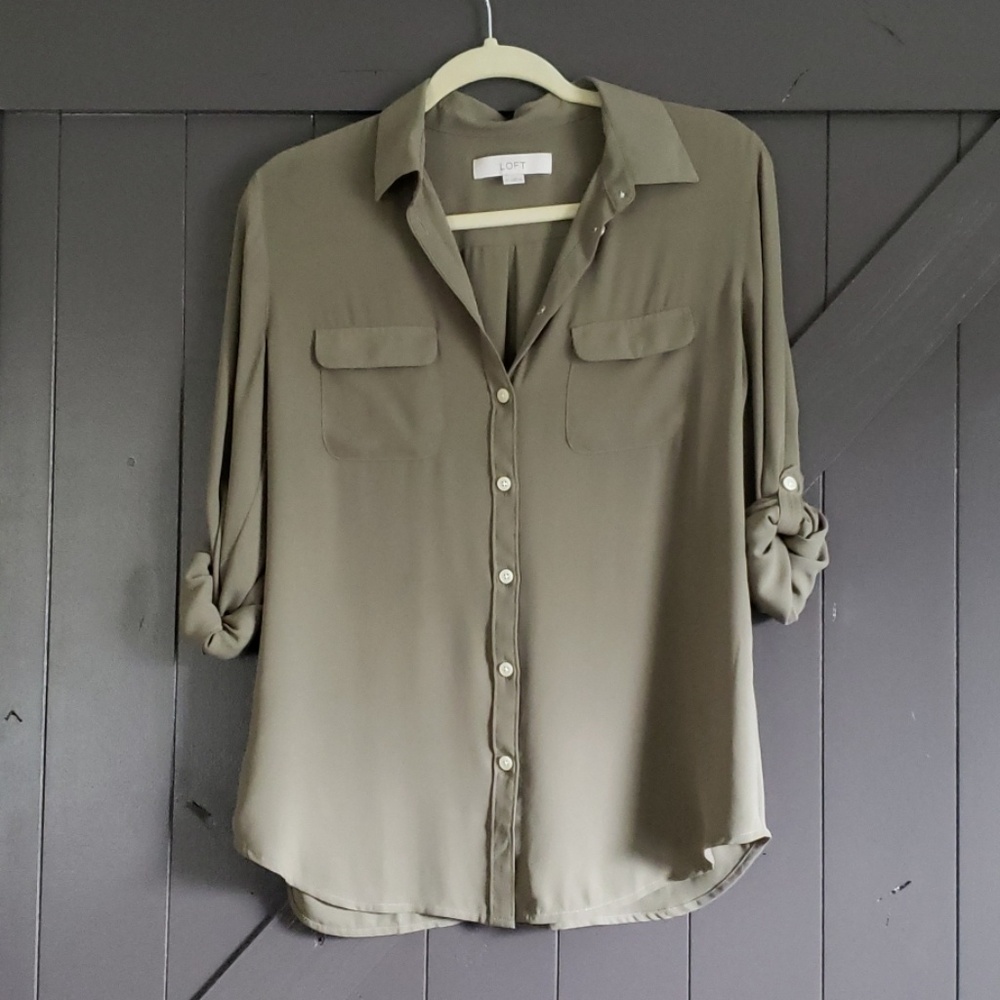 Loft olive utility blouse w/optional 3/4 sleeve